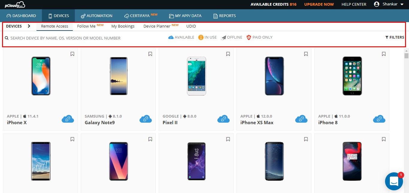Search device using filters