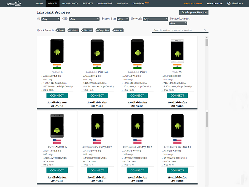 real mobile android and ios devices