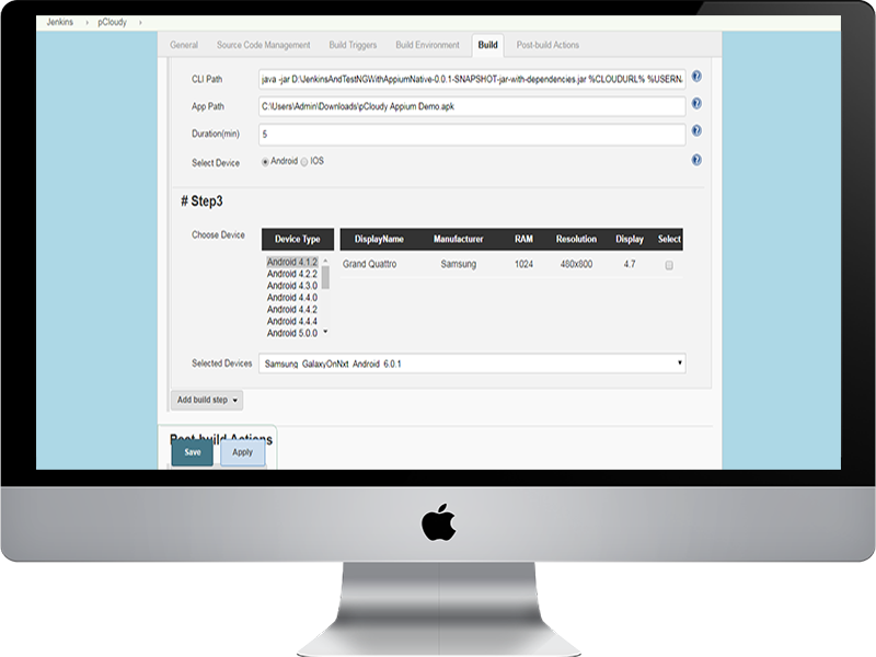 Appium Runs integration and execution screenshot