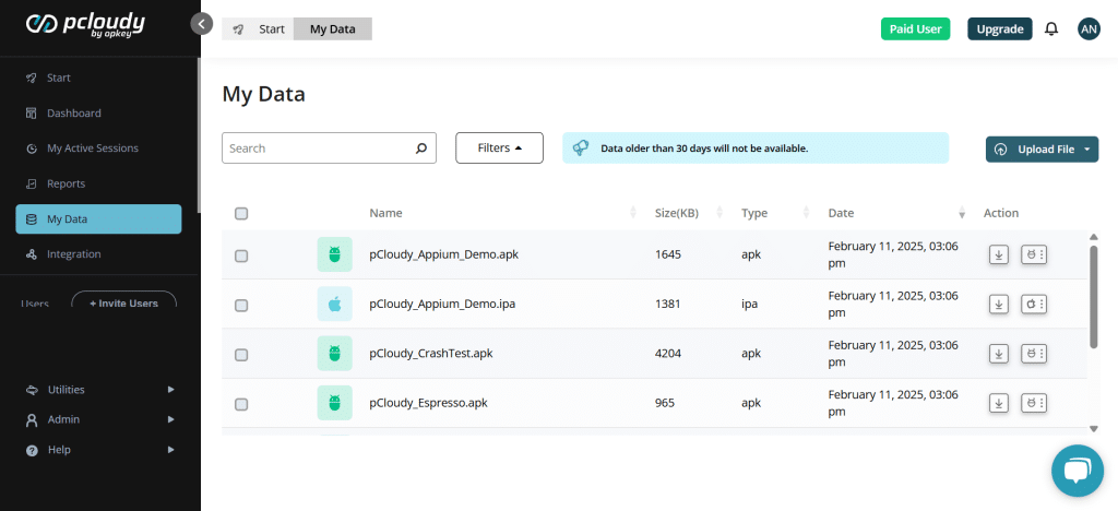 pcloudy mydata section